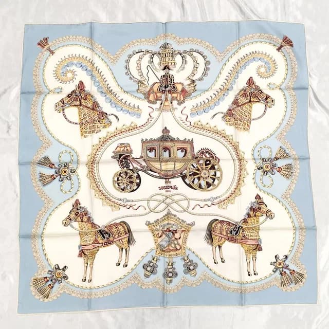 Hermès Carre 90 Scarf Paprol Carriage and Nobility 100% Silk Light Blue in Blue Silk from The Reluxe, photo 1 of 1