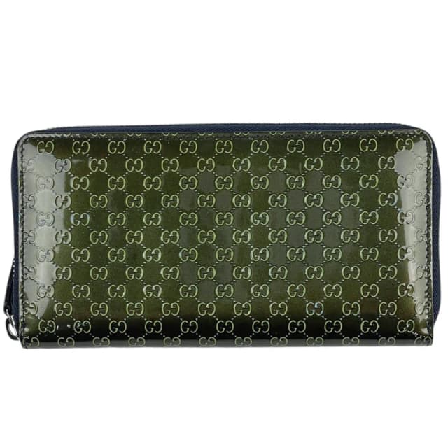 Gucci Micro Guccissima Wallet Round Zip Signature Patent Leather Green in Green Patent leather from The Reluxe, photo 1 of 1