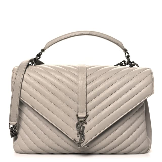 Saint Laurent Matelasse Monogram College Leather Bag - Grey in Grey Leather from H&T, photo 1 of 1