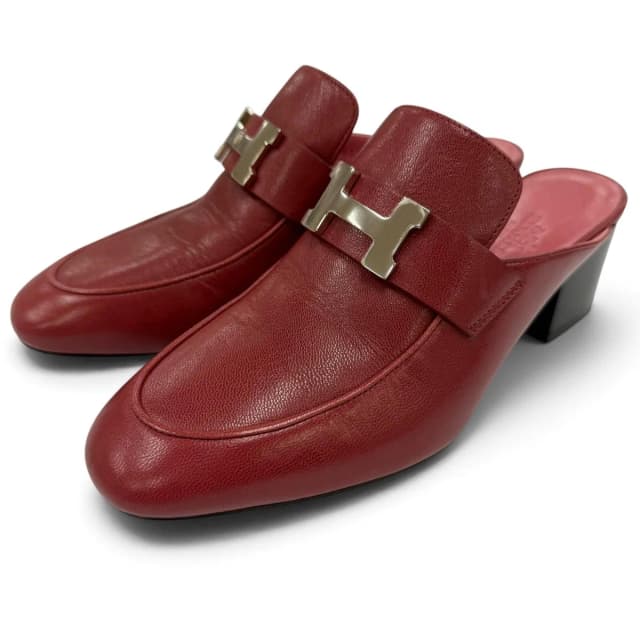Hermès Paradis Silver Constance H Logo Leather Sandals Red in Red Leather from The Reluxe, photo 1 of 1