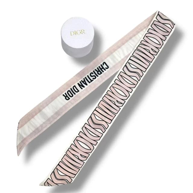 Dior Mitzah Scarf Silk Logo Pink White in White Silk from The Reluxe, photo 1 of 1