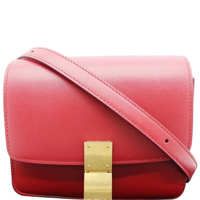 Celine Small Classic Box Leather Flap Shoulder Bag Red in Red Box leather from Dallas Designer Handbags, photo 1 of 1