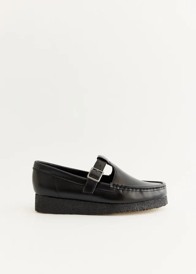 Clarks Women's Wallabee T Bar Shoes in Black Leather, image 1 of 1 from Incu