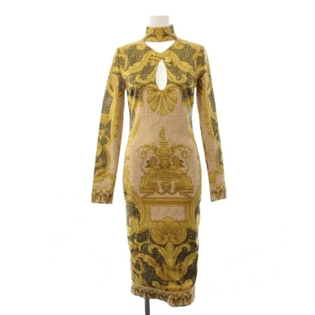 Fendi Fendace Jersey Midi Dress Long Sleeve 38 Gold in Gold Nylon from The Reluxe, photo 1 of 1