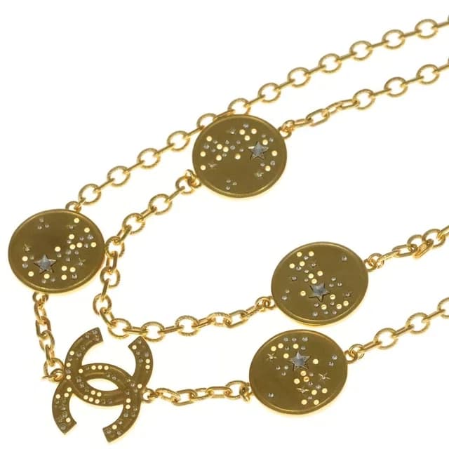 Chanel CC Logo 24K Rhinestone Chain Long Necklace Gold in Gold from The Reluxe, photo 1 of 1
