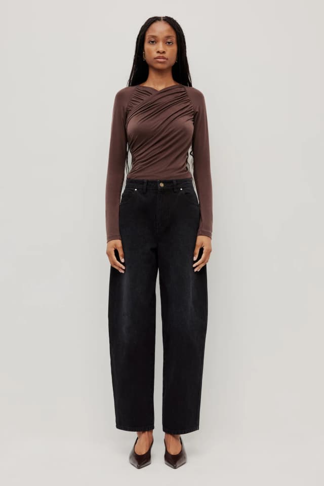 Aje Studio Chloe Wrap Top in CHOCOLATE, image 1 of 1 from Aje