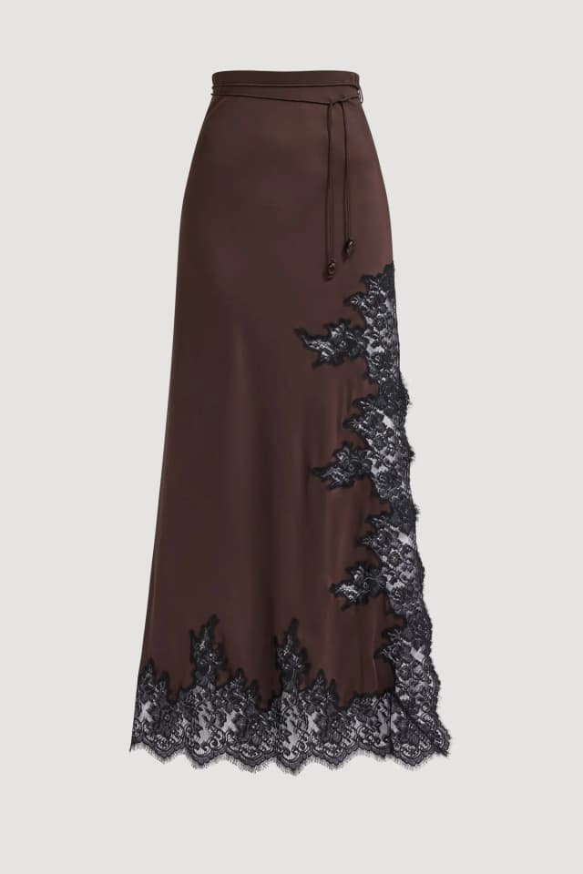 Aje Studio Hazel Lace Skirt in CHOCOLATE/BLACK, image 1 of 1 from Aje