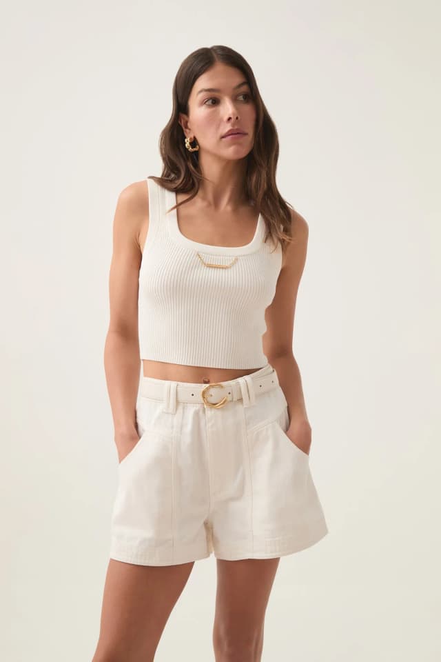 AJE Estella Cropped Knit Tank in IVORY, image 1 of 1 from Aje