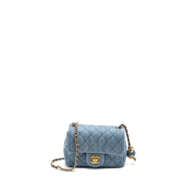Chanel pearl crush mini square flap bag denim light blue GHW (microchip) in Blue Denim from EMIER, photo 1 of 1