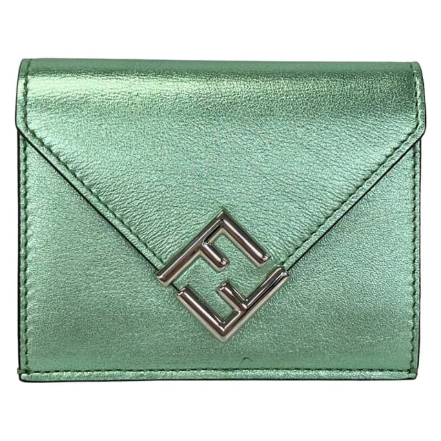 Fendi Trifold Wallet FF Diamond Blue Green Leather in Blue Leather from The Reluxe, photo 1 of 1