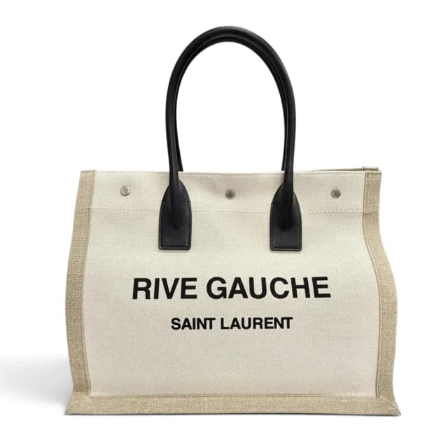Saint Laurent Canvas Leather Rive Gauche Logo Large Shape Tote Bag Beige in Beige Canvas from The Reluxe, photo 1 of 1