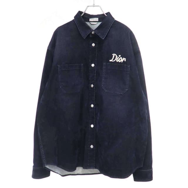 Dior Logo Velvet Denim Shirt in Denim from The Reluxe, photo 1 of 1