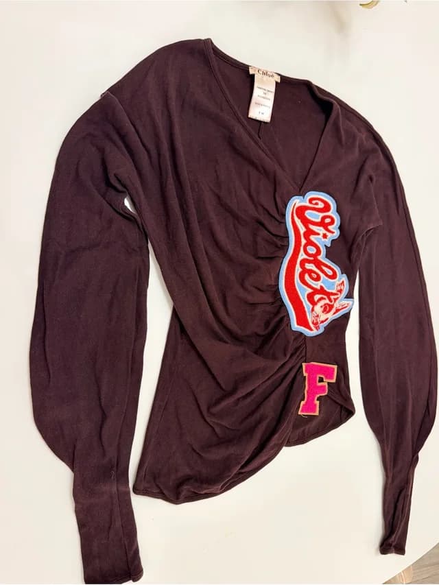 Chloé Vintage Varsity Patch Long Sleeve Top F/W 2001 Rare in brown|red from Poshmark, photo 1 of 1