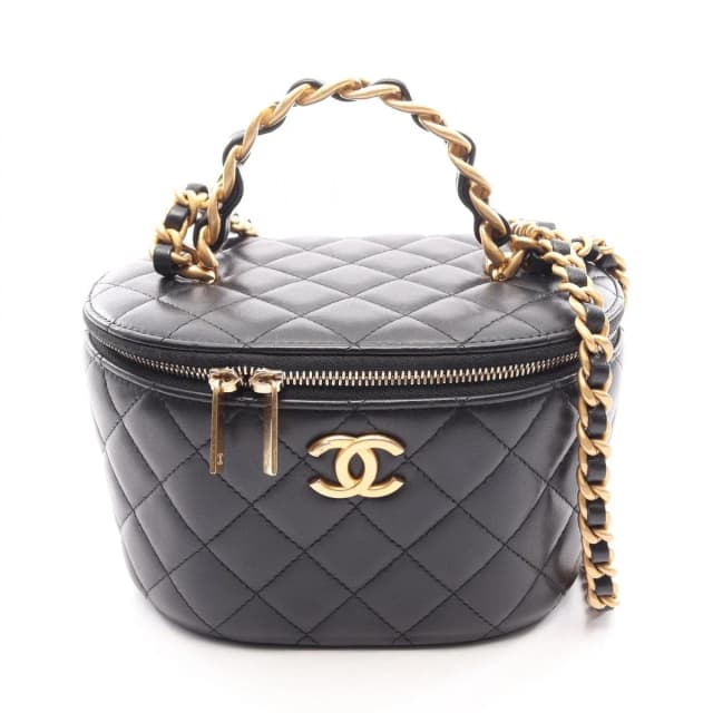 Chanel Shoulder Bag Quilted Vanity 2-Way Black Lambskin Chain in Black Lambskin from The Reluxe, photo 1 of 1