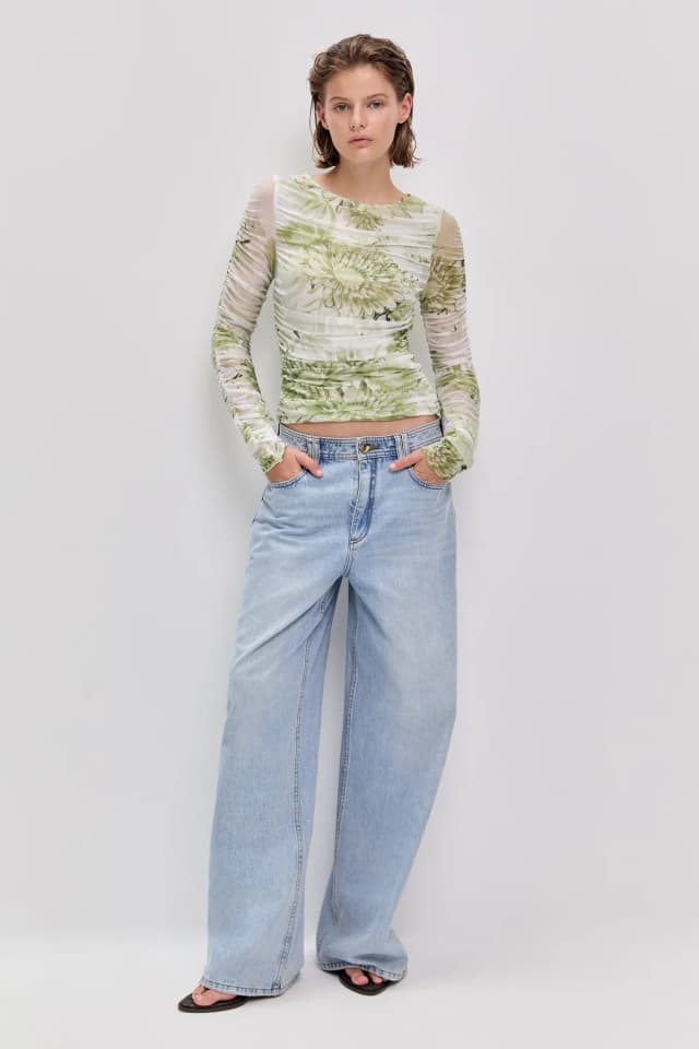 AJE Verdant Print Mesh Top in OLIVE NATIVE FLORAL, image 1 of 1 from Aje