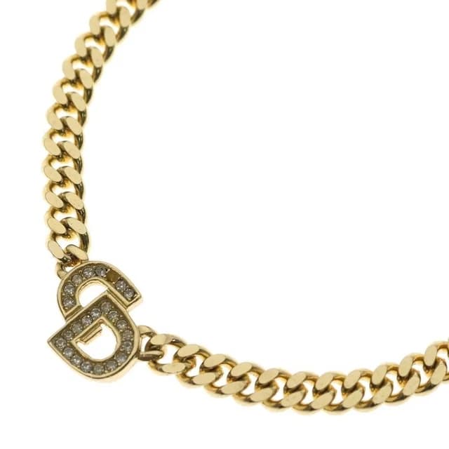 Dior CD Rhinestone Choker Necklace Gold in Gold from The Reluxe, photo 1 of 1
