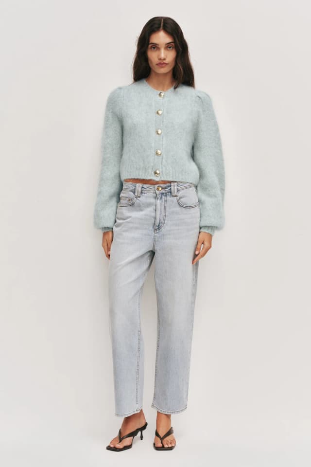 AJE Renee Fluffy Cardigan in DUCK EGG, image 1 of 1 from Aje