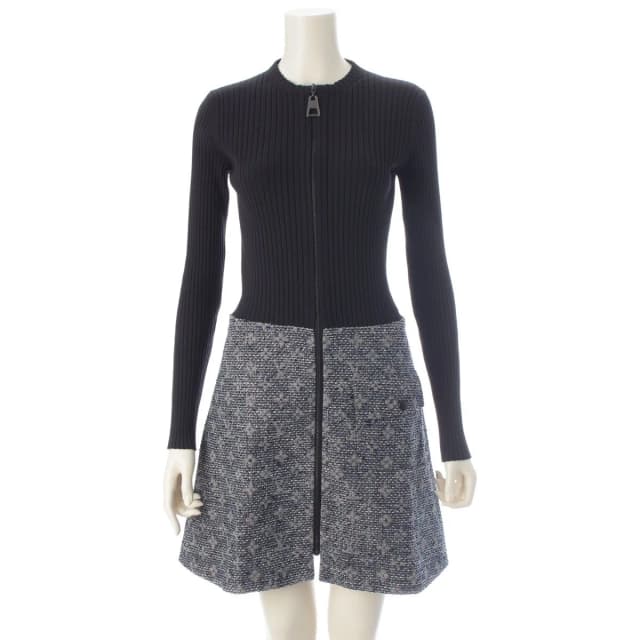 Louis Vuitton Monogram Nylon Wool Knit Contrast Zip Up Dress Top Skirt Black in Black Nylon from The Reluxe, photo 1 of 1