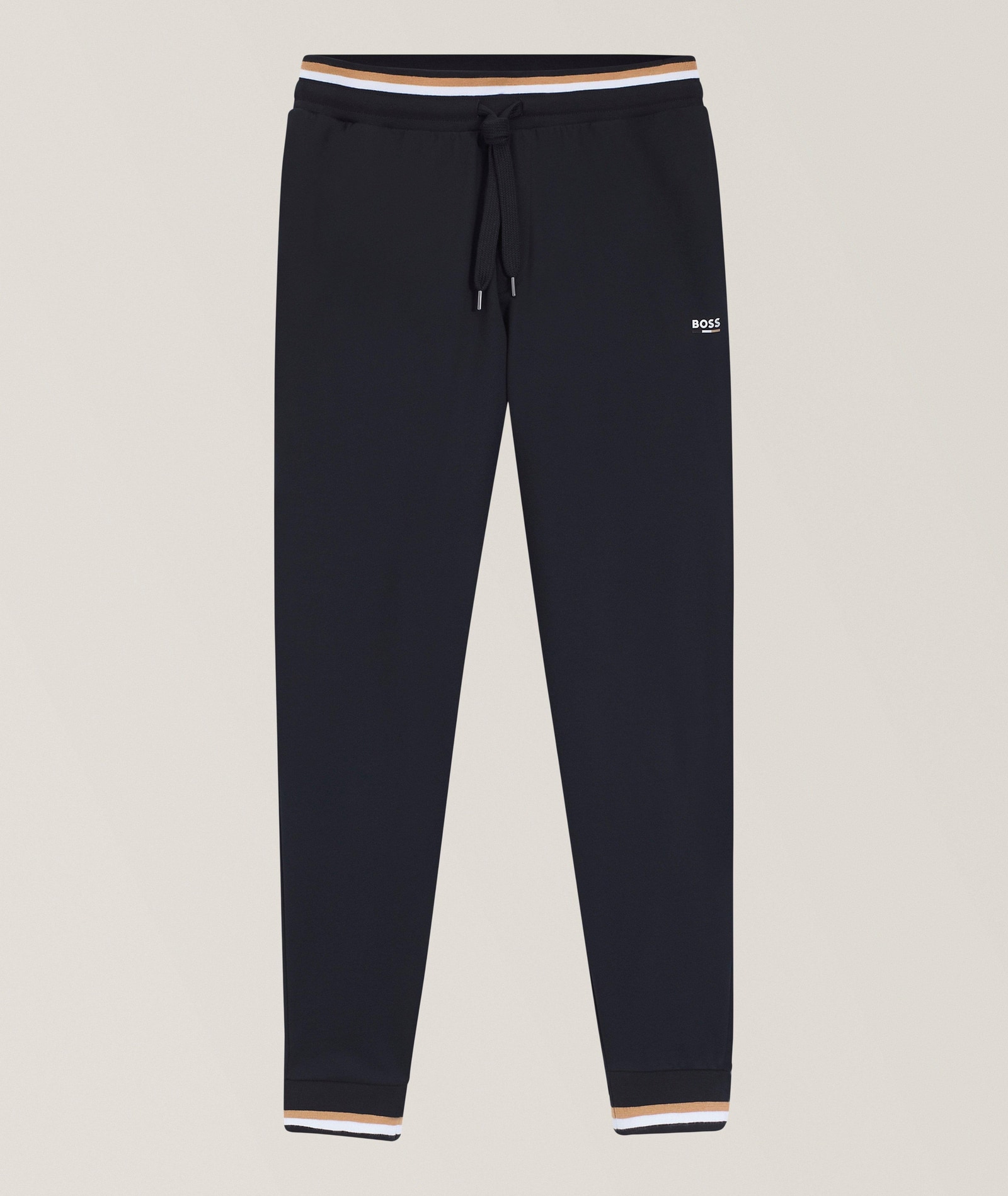 Signature Striped Cotton Terry Tracksuit Pants in Black, image 1 of 1 from Harry Rosen