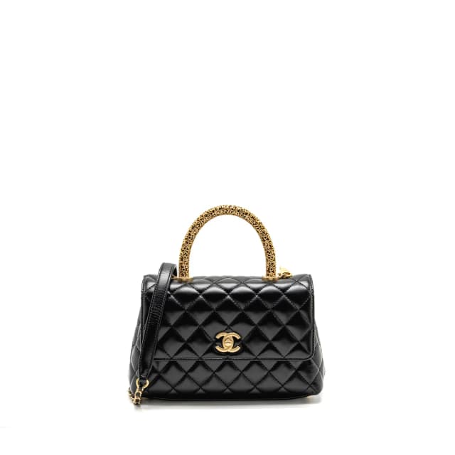 Chanel Detailed Metal Handle Small Coco Handle Flap Bag Calfskin Black GHW (Microchip) in Black Calfskin from EMIER, photo 1 of 1