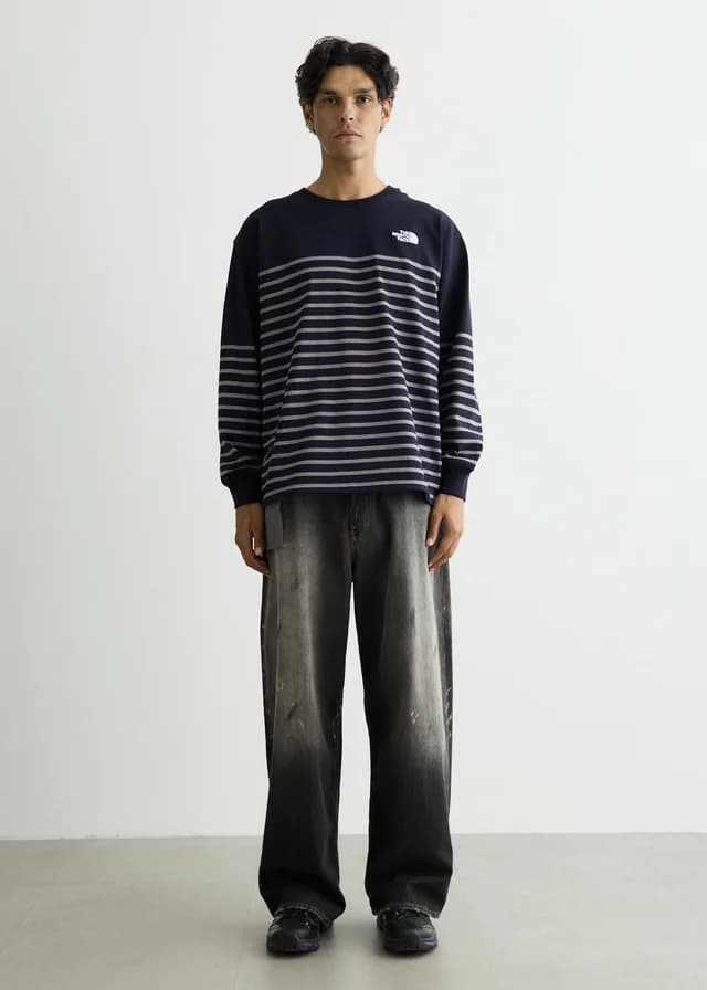 The North Face Long Sleeve Stripe Top in AVIATOR NVY-SMKDPERL, image 1 of 1 from Incu