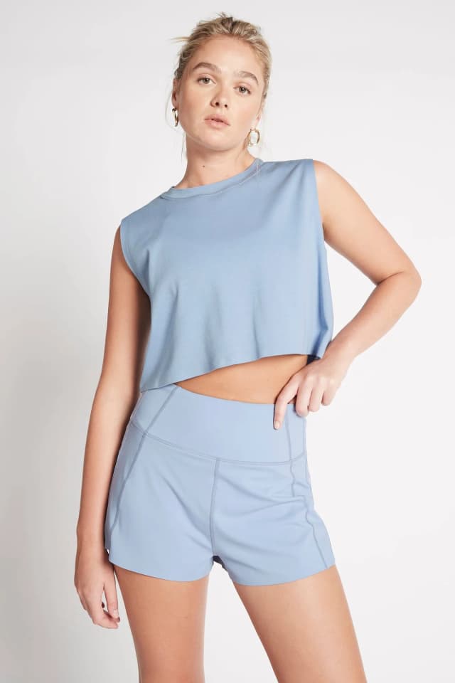 Athletica High Rise Logotape Running Short 602 in STEEL BLUE, image 1 of 1 from Aje