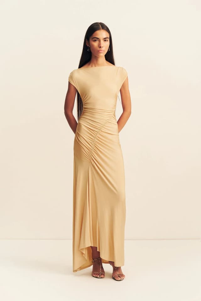 Shona Joy MIRO SLINKY JERSEY MAXI DRESS - SAND, image 1 of 1 from Shona Joy