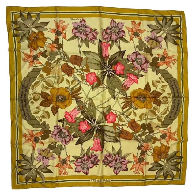 Hermès Scarf Carre 90 Silk Fleurs D'hellade Hellas Flower Yellow in Yellow Silk from The Reluxe, photo 1 of 1