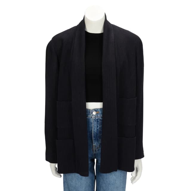 Chanel Herringbone Four-Pocket Open Jacket FR 46 in Navy Silk from Blue Spinach, photo 1 of 1