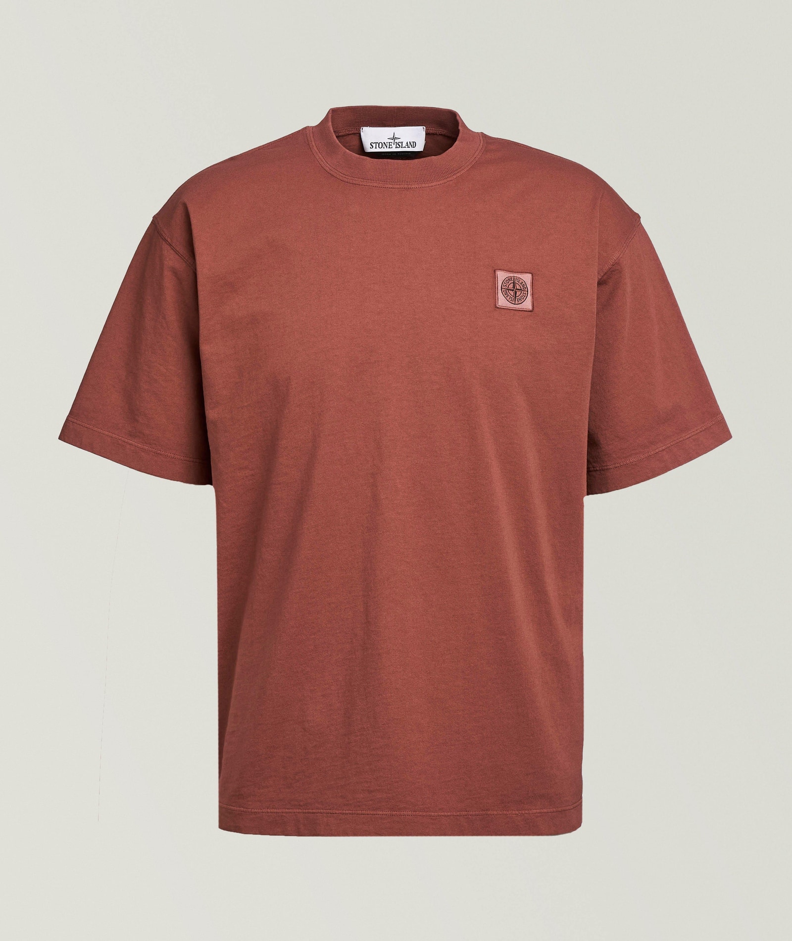 Stone Island Garment Dyed Logo Cotton Jersey T-Shirt in Red Cotton & Cotton Blends, image 1 of 1 from Harry Rosen