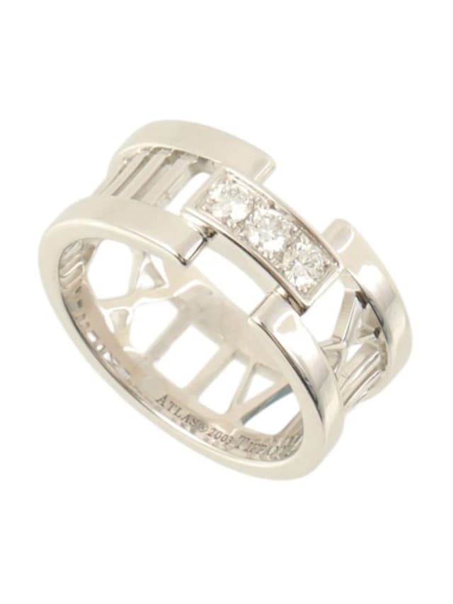 Tiffany & Co. 18K Diamond Open Atlas Ring #51 Silver from VINTAGE QOO TOKYO, photo 1 of 1