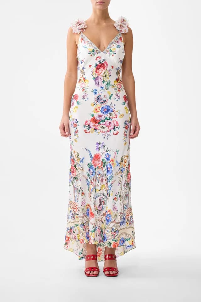 Camilla eBoutique V NECK BIAS SLIP DRESS WITH BACK FRILL I LEFT MY HEART IN GRANADA, image 1 of 1 from CAMILLA