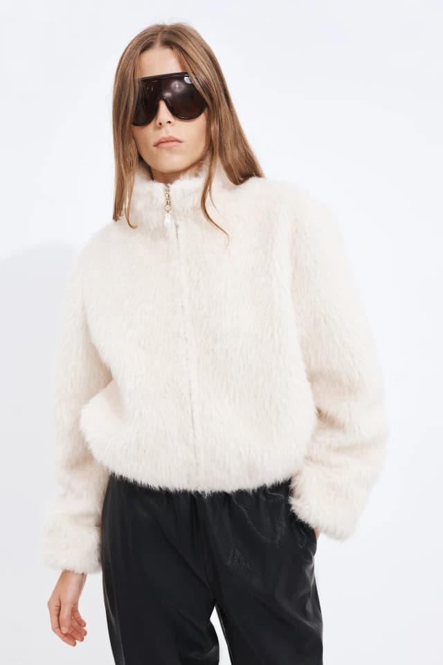 Aje Studio Aspen Fluffy Bomber in IVORY, image 1 of 1 from Aje