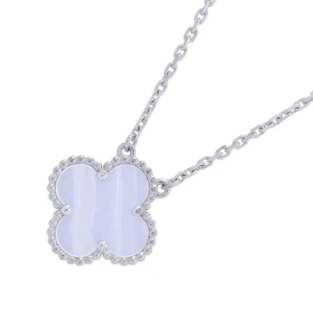 Van Cleef & Arpels Necklace Vintage Alhambra Pendant Chalcedony 18 White Gold in White from The Reluxe, photo 1 of 1