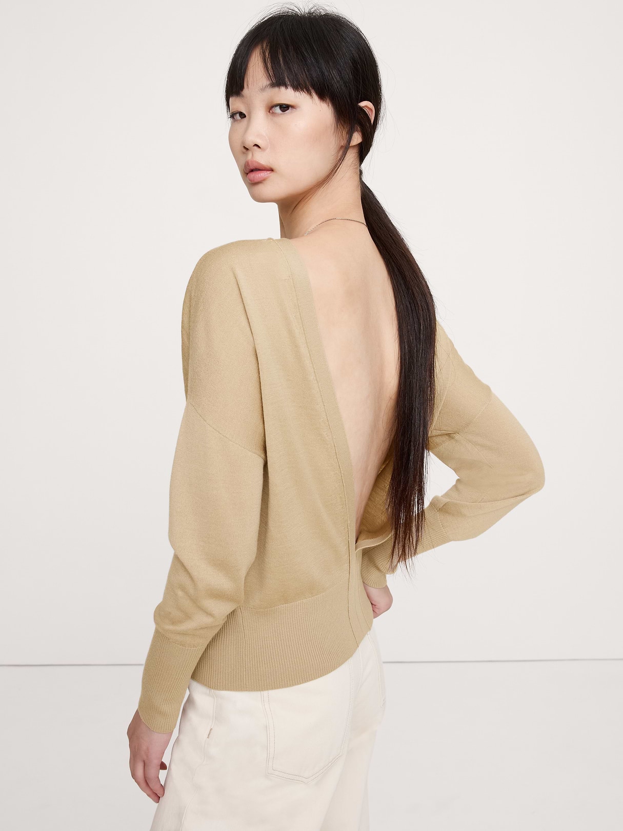 Merino Backless Sweater in Camel, image 1 of 1 from Banana Republic (Canada)