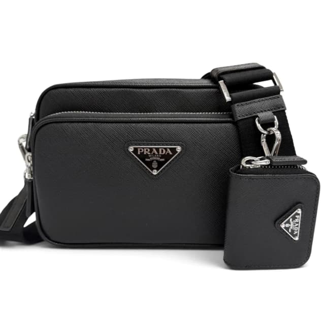 Prada Saffiano Leather Triangle Logo Shoulder Bag Black in Black Saffiano leather from The Reluxe, photo 1 of 1