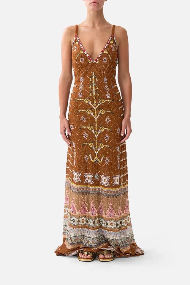 Camilla eBoutique V-NECK FULL LENGTH BIAS SLIP DRESS FABRIC OF TIME, image 1 of 1 from CAMILLA