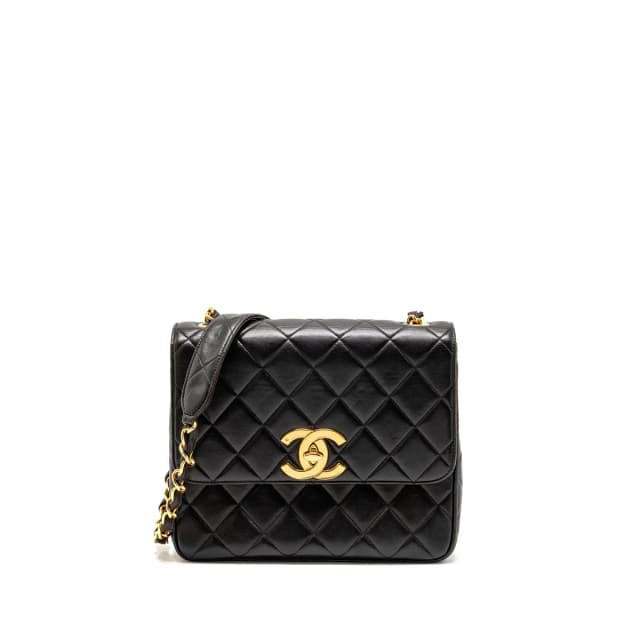Chanel Vintage Large Square Flap Bag Lambskin Black GHW in Black Lambskin from EMIER, photo 1 of 1