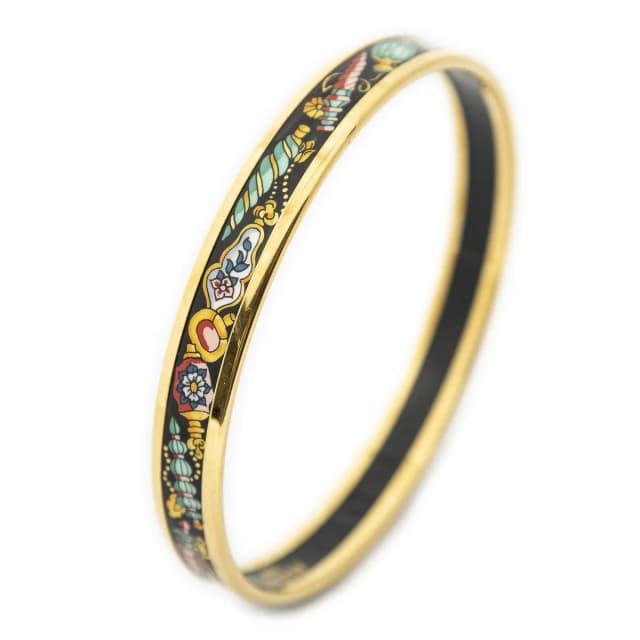 Hermès Enamel Bangle Black Green Jewels Motif Bracelet in Black from The Reluxe, photo 1 of 1