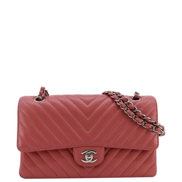 Chanel Classic Double Flap Medium Chevron Leather Shoulder Bag Peach in Leather from Dallas Designer Handbags, photo 1 of 1