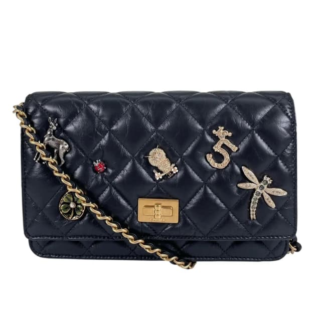 Chanel 2.55 Quilted Icon Charm Embroidery Chain Wallet Shoulder Bag Calfskin in Calfskin from The Reluxe, photo 1 of 1