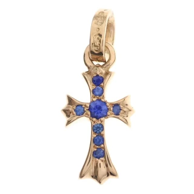 Chrome Hearts 22k Cross Baby Fat P Sap B Babyfat Pave Blue Sapphire Charm Gold in Blue from The Reluxe, photo 1 of 1