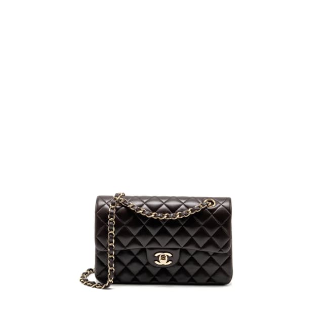 Chanel Small Classic Double Flap Bag Lambskin Dark Brown LGHW (Microchip) in Brown Lambskin from EMIER, photo 1 of 1