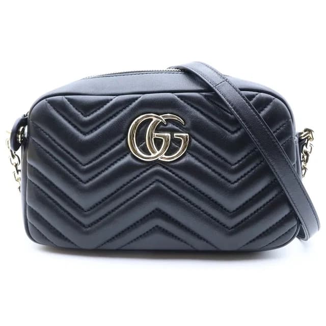 Gucci GG Marmont Quilted Nappa Leather Small Camera Bag Chain Cross Gold Black in Black Nappa leather from The Reluxe, photo 1 of 1