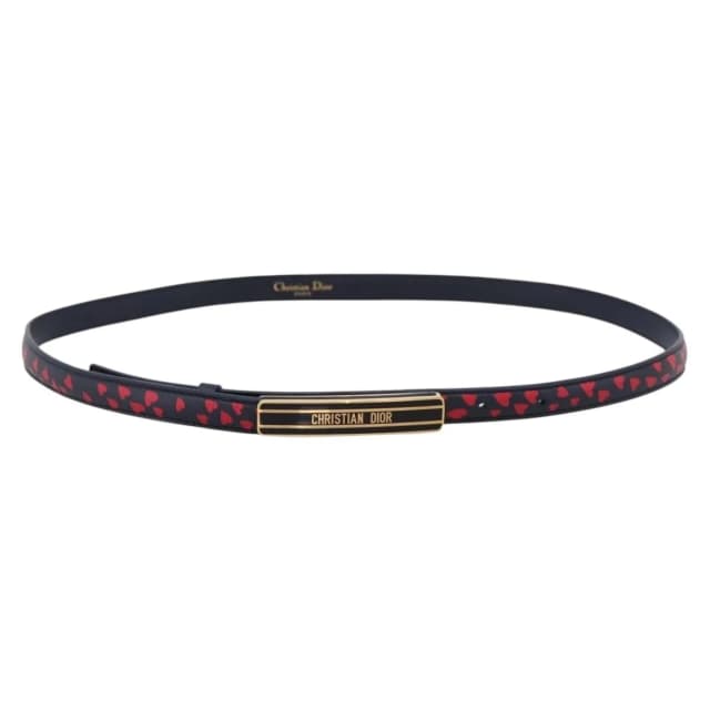 Dior Dark Navy Heart Print Skinny Belt in Navy Leather from Blue Spinach, photo 1 of 1