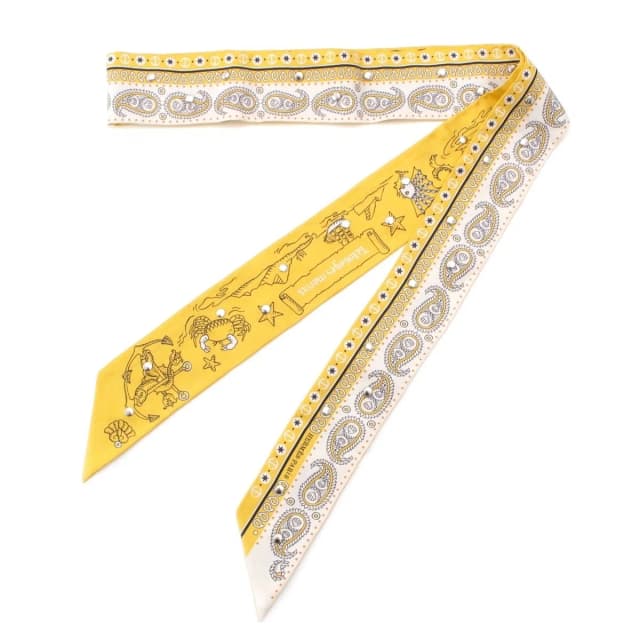 Hermès Twilly Ribbon Courte Sailor Tattoo Bandana Silk Scarf Yellow in Yellow Silk from The Reluxe, photo 1 of 1