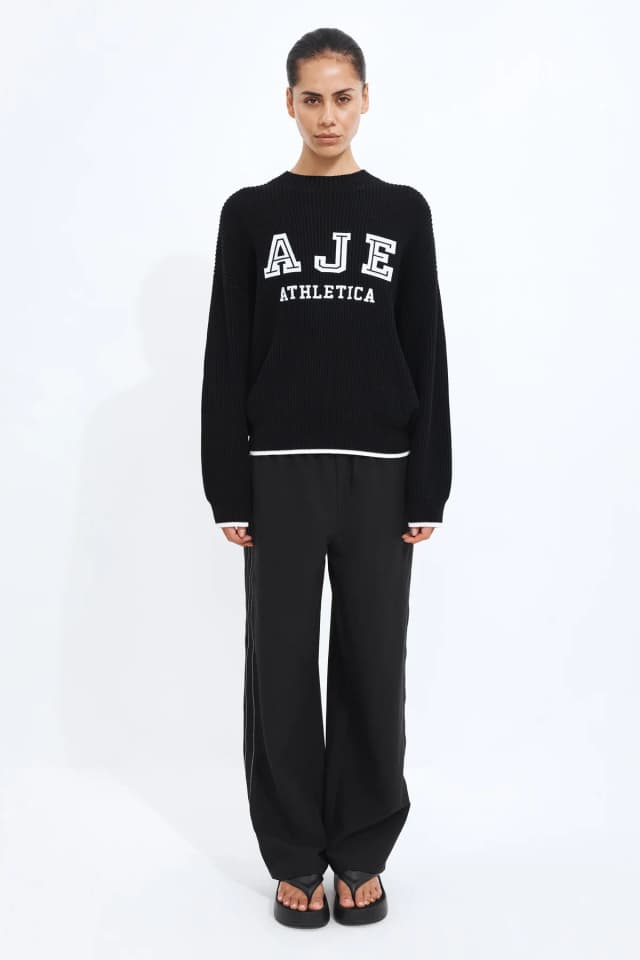 Athletica Varsity Logo Rib Jumper in BLACK, image 1 of 1 from Aje