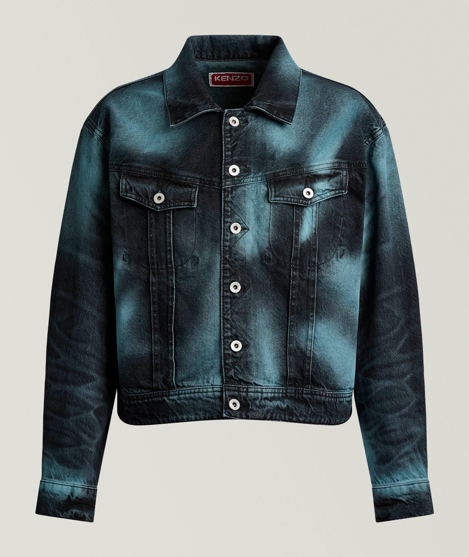 Kenzo Boke Heart Overdyed Denim Jacket in Blue Cotton & Cotton Blends, image 1 of 1 from Harry Rosen