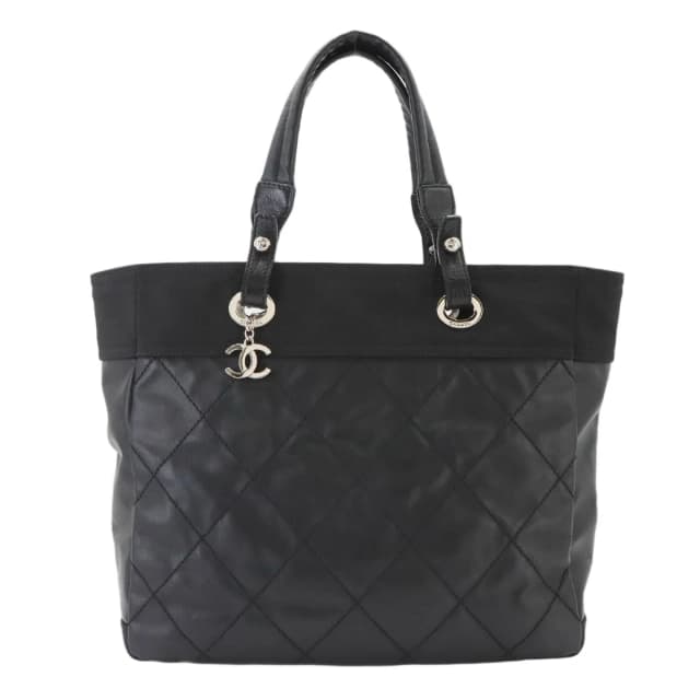 Chanel Paris Biarritz MM Tote Bag Canvas Nylon Black in Black Canvas from The Reluxe, photo 1 of 1