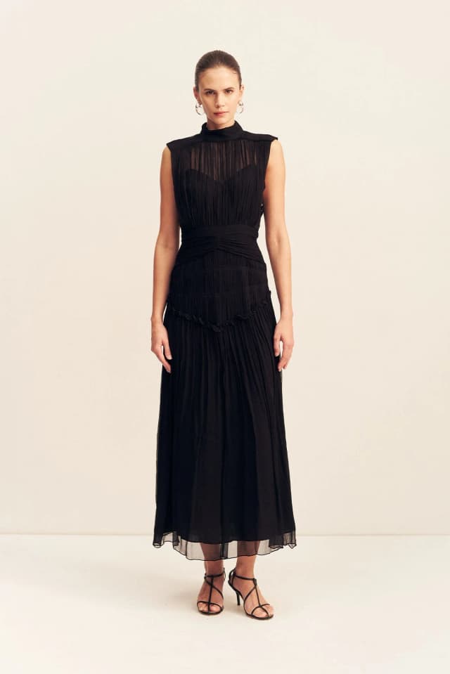 Shona Joy CLEMENCE HIGH NECK MIDI DRESS - BLACK, image 1 of 1 from Shona Joy